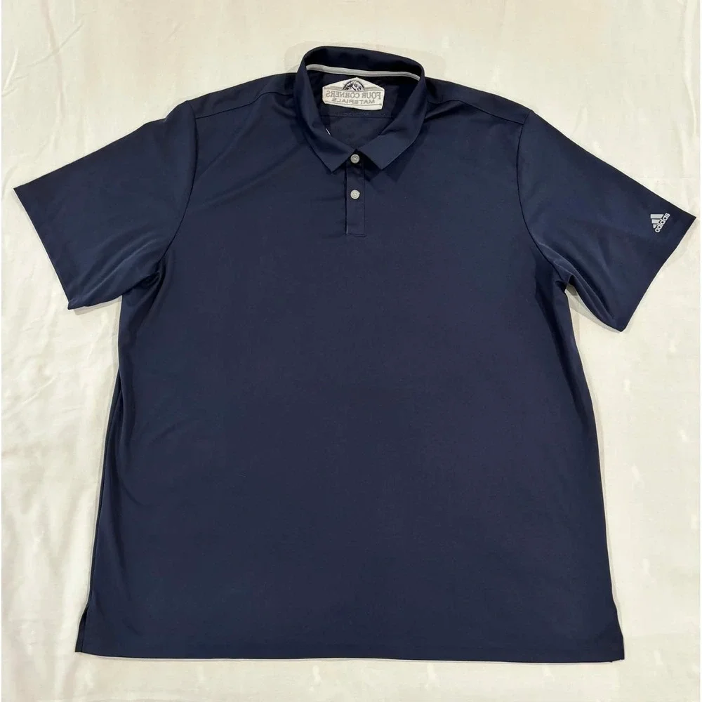 Adidas Mens Navy Blue Short Sleeve Performance Polo Shirt Four Corners Materials